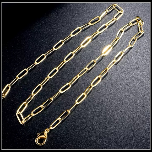 New 14k gold wide link paperclip choker chain hip hop necklace - Picture 2 of 5